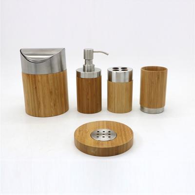 China High Quality Sustainable Home Bathroom Washroom Wholesales 5pcs Bamboo Bathroom Accessory Set for sale