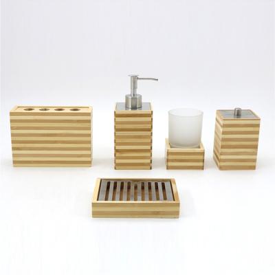 China Viable Wholesale Sales 5pcs High Quality Home Bathroom Bamboo Bathroom Accessory Set for sale