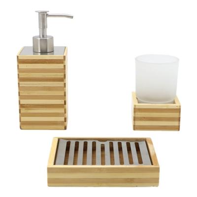 China High Quality Sustainable Hotel Bathroom Wholesales 3pcs Bamboo Bathroom Accessory Set for sale