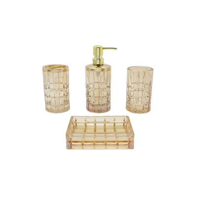 China Sustainable Luxury Set 4pcs Lotion Dispenser Tumbler Soap Dish Sprayed Glass Outdoor Bathroom Accessories Sets for sale