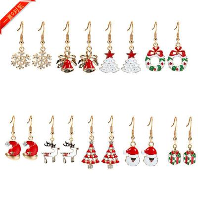 China Factory Direct Sale/Suitable Price 9Pcs/Set Hot Selling Cartoon Oil Drip Earrings Beget Christmas Snowman Snowflake Stud Earrings Set for sale