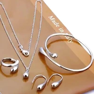 China Factory Direct Sale/Adjustable Four-piece Jewelry Set Drop Shape Water Price Opening Bracelets Suitable Wholesale Rings Earrings for sale