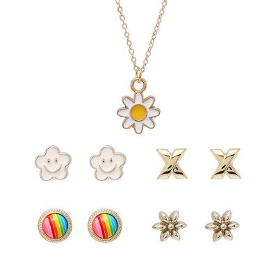 China Daisy Chrysanthemum Zinc Alloy Necklace Trendy Trendy Set Cute Colorful Flower Stud Earrings for sale