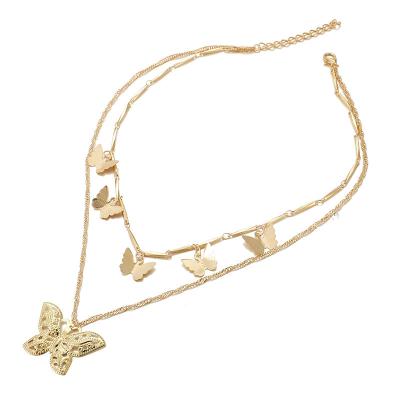 China Romantic 2 Pcs / Set Fashion Butterfly Choker Necklace Gold Plated Double Layer Butterfly Necklace for sale