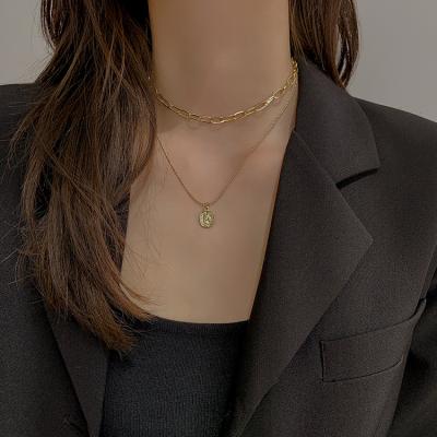 China FASHIONABLE Wholesale 18k Gold Plated Multilayer Round Coin Necklace Abstract Face Coin Pendant Necklace for sale