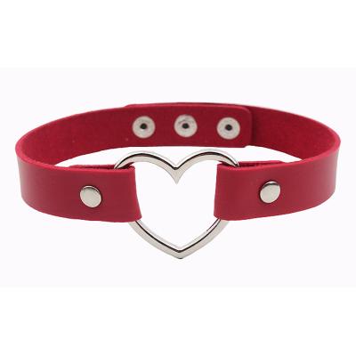 China Girl Jewelry Metal Leather Choker Necklace Hollow Heart Choker Cute Soft Sweet Fresh Necklace for sale