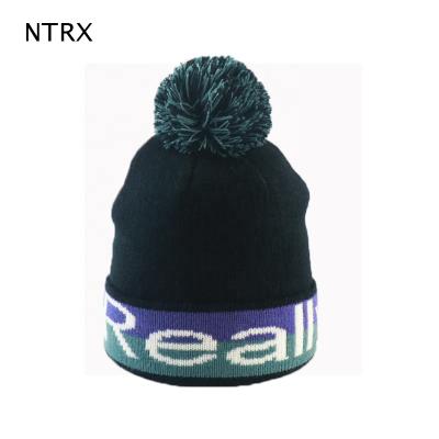 China COMMON Pom Beanie Men With Jacquard Winter Custom Warm Beanie Knitted Beanie Hat for sale