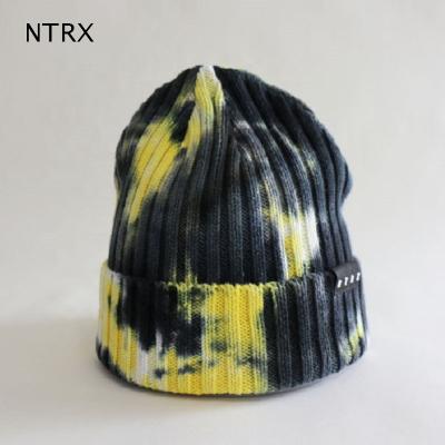 China JOINT Hip Hop Beanie Hats Custom For Men's Tie Dye Knitted Beanie Hat for sale