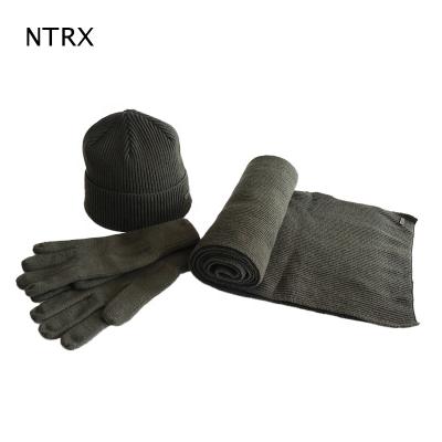 China Skullcap: 20.5*24/Scarf: 170*30/Glove: 26.5*10 Custom wool-acrylic skullcap scarf glove set warm winter knitted skullcap hat set for sale