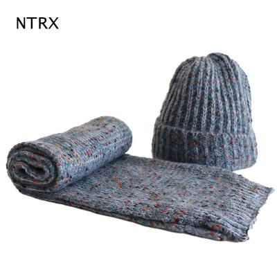 China Skullcap: 21*23/Scarf: 160*21 high quality custom wool-acrylic skullcap scarf set winter ribbed knitted skullcap set for sale