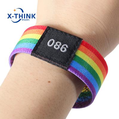 China Custom festival marathon rfid fashion fabric wristband bracelet polyester woven stretch elastic wrist band MINI BY TAG for sale