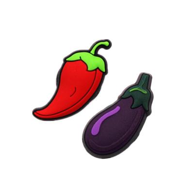 China Luxury Novelty Style 3D Plant Shoe Accessories PVC Cute Chili Pepper Eggplant Designer Shoe Charm For Kids Party Gifts for sale