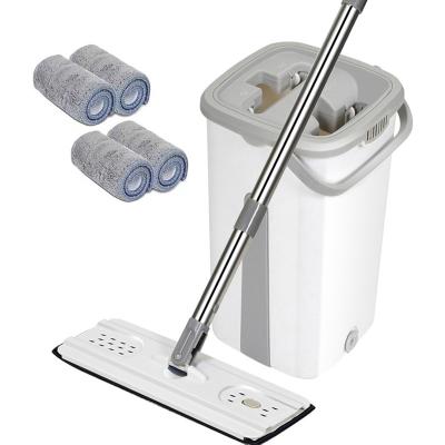 China Sustainable Water Dust Floor Wet Dry Single Squeeze Mop Lazy White Cleaning Magic 360 Flat Mop With Bucket Set And Self Wringer for sale