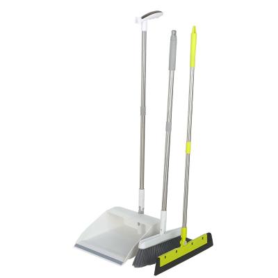 China Eco-friendly long brush and handle white broom dustpan set 180 degree rotating white broom and dustpan set for sale