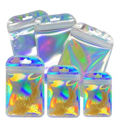 China New Recyclable Clear Transparent Laser Holographic Zipper Waterproof Smell Proof Laminated Plastic Container Bag for sale