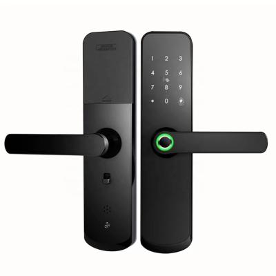 China Tuya WiFi Smart House Door Lock Apartment Wooden APP Door Handle Electronic Lock for sale