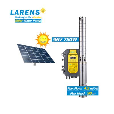 China Irrigation and Agriculture LARENS 750W 1HP 3 Inch SS Deep Good Solar Impeller Pumps Solar Submersible DC Water Pump for sale