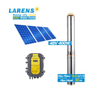 China LARENS Irrigation and Agriculture DC 48V 400W Solar Pump 4 Inch Plastic Impeller Solar Deep Well Water Pump Set for sale