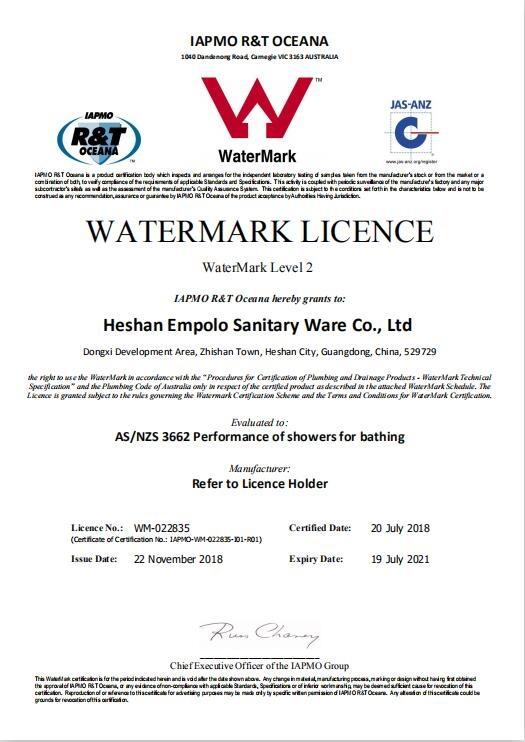 WaterMark - Heshan Empolo Sanitary Ware Co., Ltd.