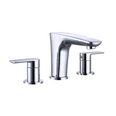 China Modern Bathroom Sink Double Handle Tap Brass Cold And Hot 3 Hole Mixer Basin Faucet for sale