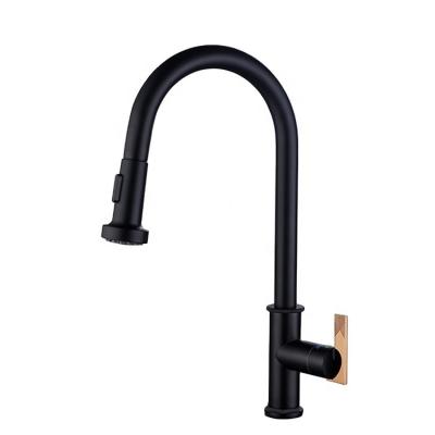 China Factory Price Modern Kitchen Faucet Black And Gold Brass Kitchen Faucets With Pull Down Sprayer for sale