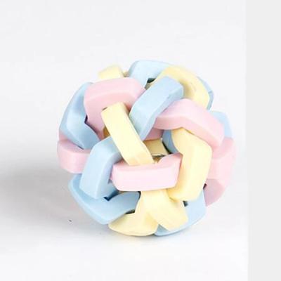 China Squeaky Noise Toy Bite Resistant Play Ball Viable Toy Macaron Colorful Training Chew Ball Dog Bell for sale