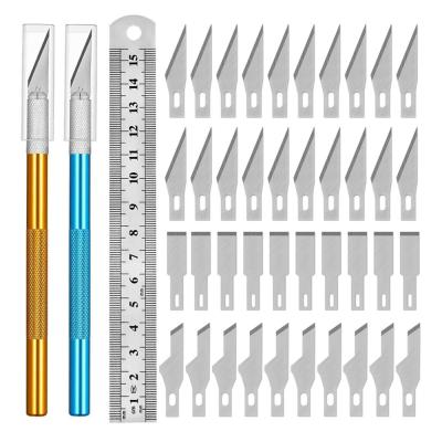 China 43pcs Precision Open Slide Cutting Craft Hobby Service Kit with Spare Part Blades Ruler for DIY Art Scrapbooking Stencil Knife Kit for sale