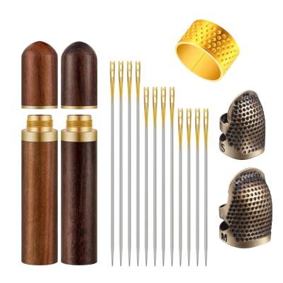 China 16pcs Dice Tool Kits Finger Protector Needle Wood Case Wooden Case Dice Sewing Embroidery Needles for sale