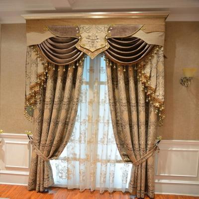 China Exquisite High End Blackout Velvet Fabric Jacquard Curtain With Bead Valance for sale