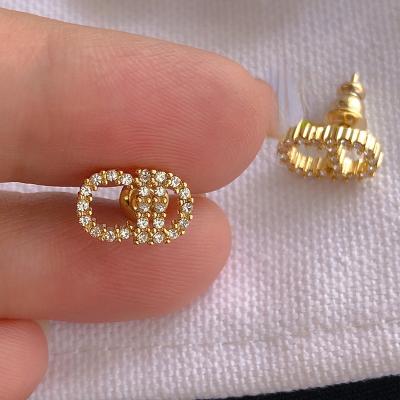 China Designer Jewelry Mini Gold Full Of Diamonds High Quality FASHIONABLE Letter Cd Stud Minimalist Minimalist Sensitive Earrings for sale