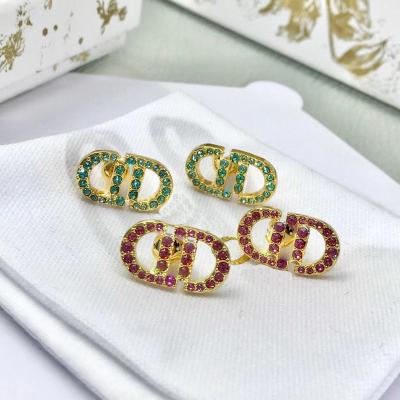 China Customized exquisite simple inspired high quality letter C D stud earring blue pink colorful rhinestone newcomer TRENDY for sale