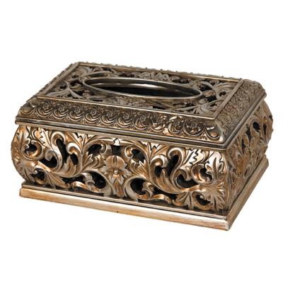 China Resin Fancy Decorative Imitation Wooden Tissue Box Rectangular Luxury Design for sale