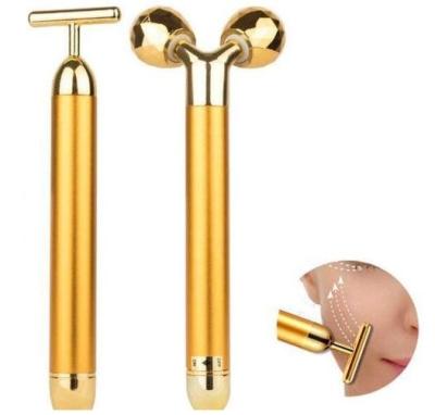 China Convenient 2 in 1 Face Lift Roller Skin Tightening Slim Pulse Energy Beauty Bar 24K Rose Gold Facial Massager Revitalizer for Skin Care for sale