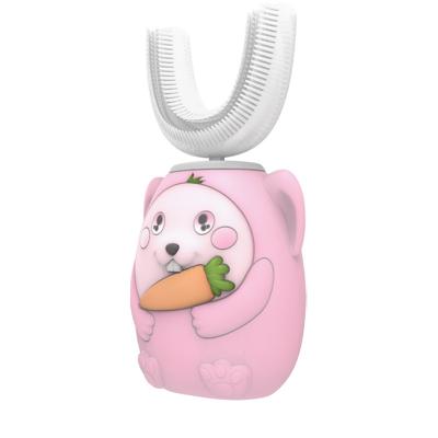 China Cartoon Rabbit Amazon Hit Food Grade Wireless Ultrasonic Waterproof Silicone Electric Rechargeable U-shaped Toothbrush For Oral Care for sale