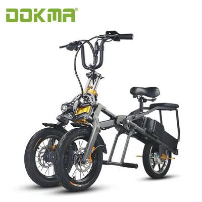 China Hot Selling 14 Inch 250w Tricycle Scooter Dokma 3 Wheel Electric Bicycle New Design Unisex Electric Folding for sale