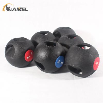 China Eco-Friendly Rubber Fitness Medicine Ball Featured Double Handles Grips Weight Ball for sale