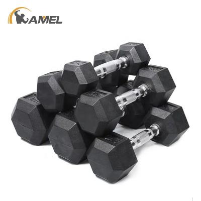 China 2021 Cross Dumbbell Fitness Weight Hex Dumbbell Gym Basic Equipment Rubber Coated Hex Dumbbell Rubber Covered for sale