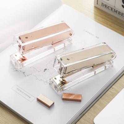 China Rose Gold Clear Rose Gold Acrylic Luxury Clear Plastic Cover Stapler Desktop Luxury Fancy Gift for sale