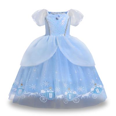 China Princess Cinderella Birthday Nylon Deluxe Dress Costume Embroidery Girls Puff Sleeve Fancy Dress for sale