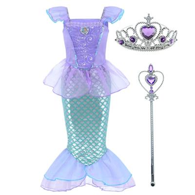 China Polyester Little Girls Mermaid Princess Costume Dress For Girls Dress Up Party With Crown Mace 4-12 Years Old for sale