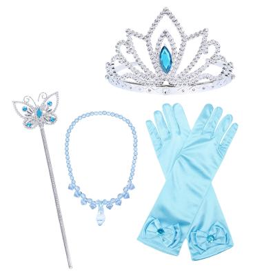 China Festival Decoration Snow and Ice Colors Aisha Princess Crown Hair Band Magic Wand Necklace Mitt Accessories 4 Piece Sets for sale