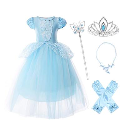 China Blue Princess Cinderella Comfy Breathable Short Sleeve Costumes For Party Halloween Birthday Dress Gown for sale