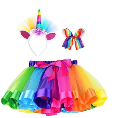 China Little Girls Unicorn Layered Kids Rainbow Tutu Breathable Skirt For Party Birthday for sale