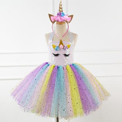 China Princess Mermaid Dress Up Girls Birthday Party Role Play Costume Unicorn Tutu Dreams Glitter Dress Anti-wrinkle Sequin Clothes With Headband for sale