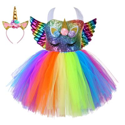 China Princess Party Anti-wrinkle Cuteshower Girl's Unicorn Dress Outfit Outfits Costume Baby Unicorn Tutu With Headband for sale