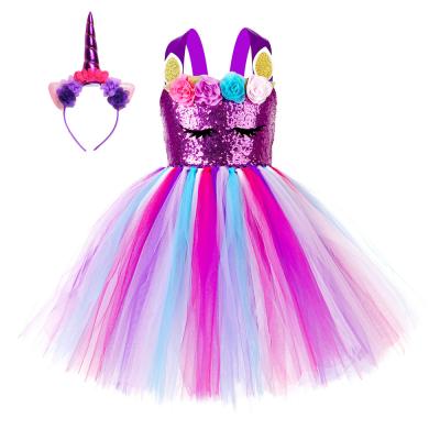 China Anti-Wrinkle Beautiful Girl's Dreams Sequin Unicorn Dress With Rainbow Tulle Tutu For Easter Tea Party Birthday Gifts Spring Dancing Dresses for sale