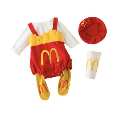 China Breathable Newborn Baby Clothes McDonald's Cosplay Costume Lovely Baby Romper+Hat+T-shirt+Sock Four Piece Suit for sale