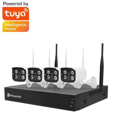 China Tuya 1080P 4Ch H.265 2MP WIFI Wireless Siren Face Recognition NVR Kit Built-in Security Camera AI System for sale