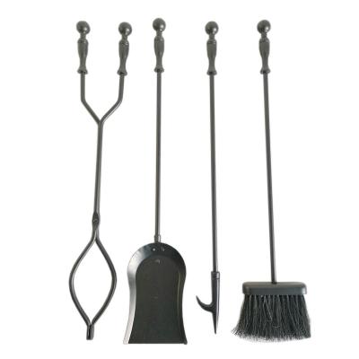 China Hotels 5 Pieces Black Fireplace Tool Kit Handle Wrought Iron Fire Tool Kit, Outdoor Accessories Set Fireplace Tools for sale