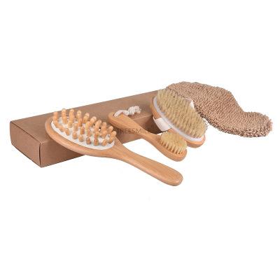 China OEM Made High Grade Sustainable Professional Long Handle Natural Wood Bamboo Body Brush Bath Set for sale